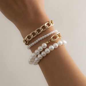 LAST ONE Gold Chain Layered Pearls Bracelets